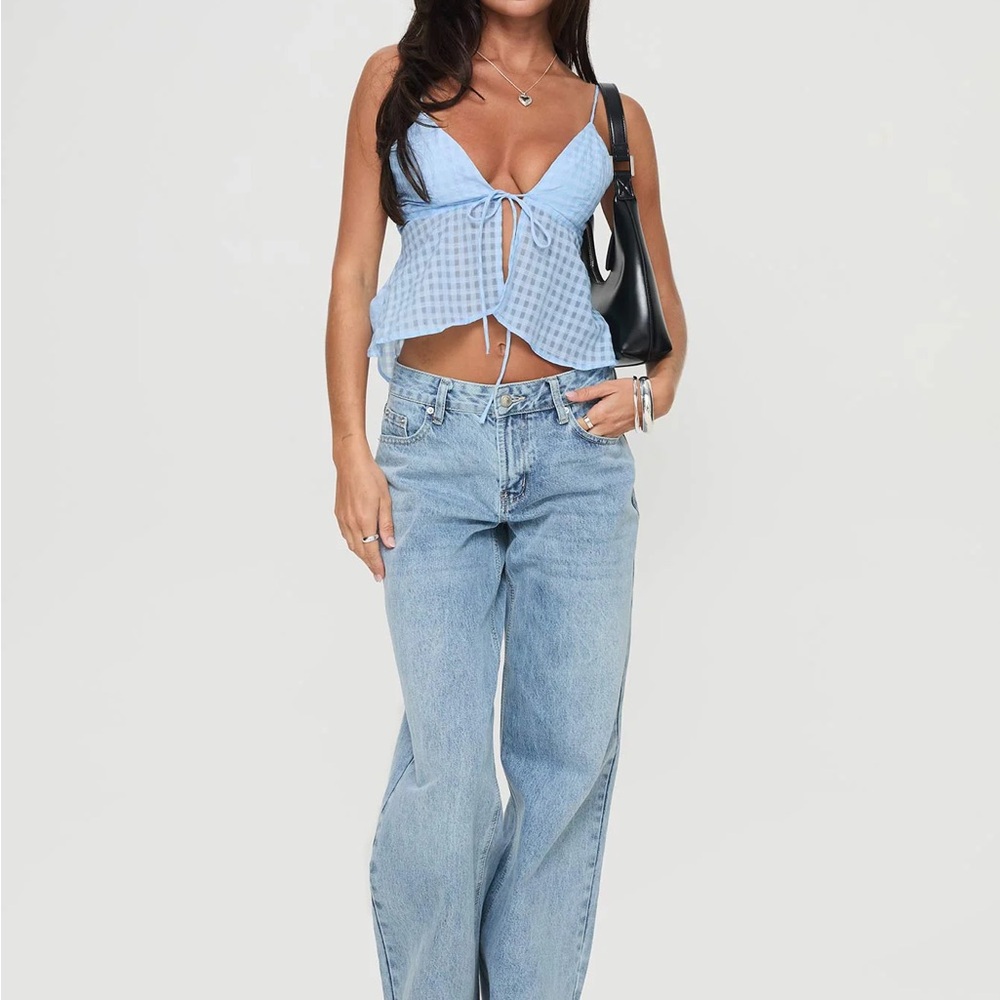 Princess Polly checkered blue front and back tie crop top - Picture 1 of 6